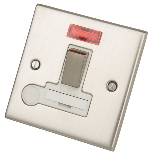 LGA Selectric 5M 13A DP Switched Fused Spur with Neon F/Outlet Metal/White Insert Satin Chrome