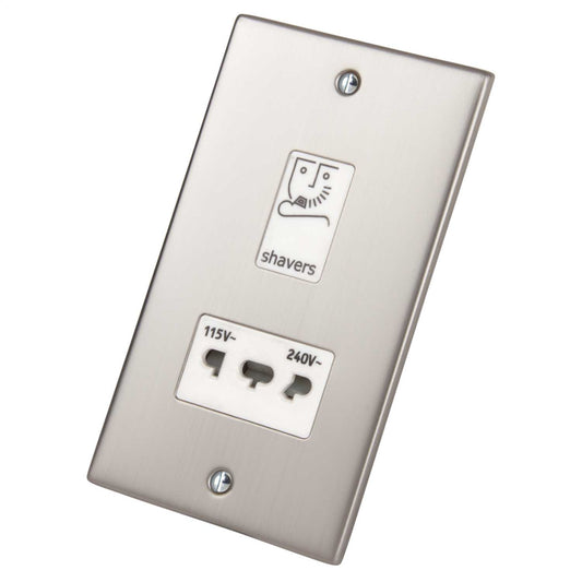 LGA Selectric 5M Dual Voltage Shaver Socket White Insert Satin Chrome