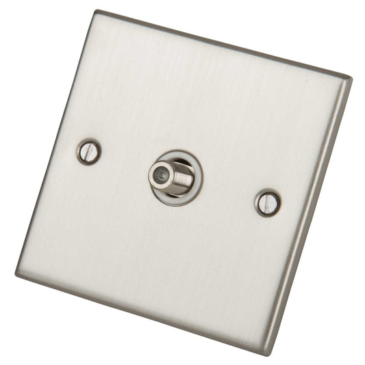 LGA Selectric 5M 1 Gang Satellite Socket White Insert Satin Chrome