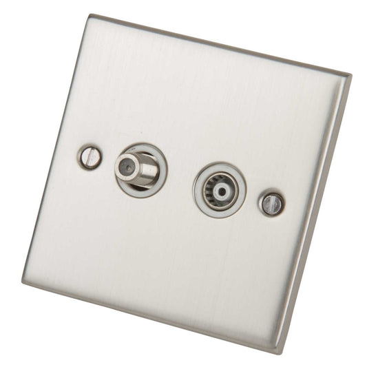 LGA Selectric 5M 1 Gang Satellite and TV/FM White Insert Satin Chrome