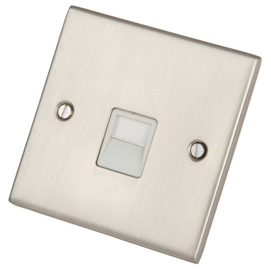 LGA Selectric 5M 1 Gang Master Telephone Socket White Insert Satin Chrome