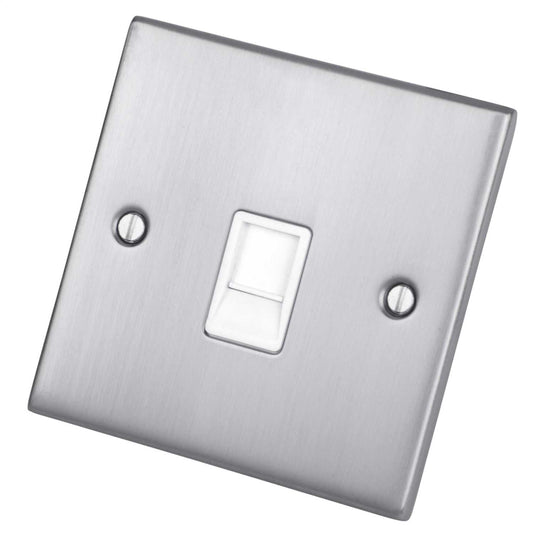 LGA Selectric 5M 1 Gang RJ45 Data Socket White Insert Satin Chrome