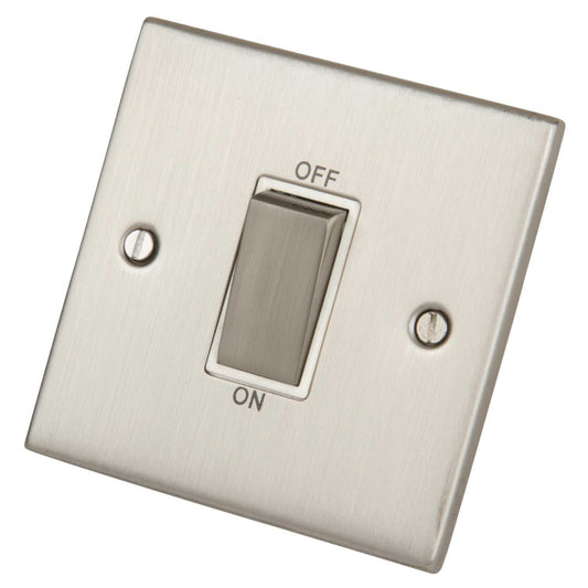 LGA Selectric 5M 45A DP 1 Gang Switch Metal / White Insert Satin Chrome