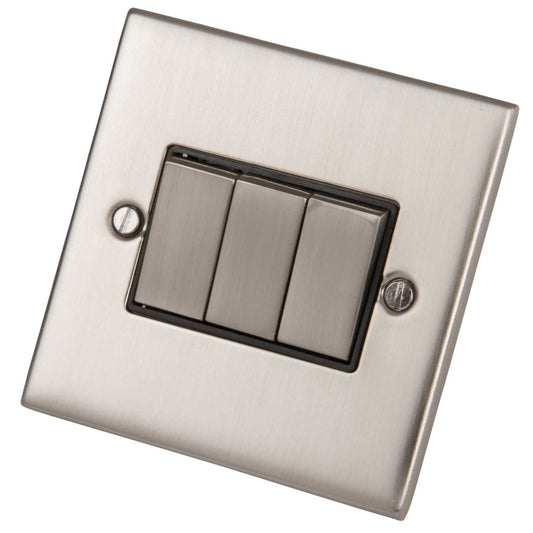 LGA Selectric 5M 10A 3 Gang 2 Way Switch Metal / Black Insert Satin Chrome
