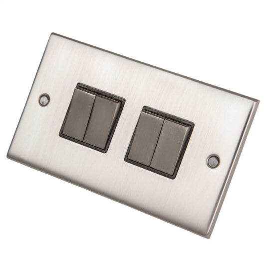 LGA Selectric 5M 10A 4 Gang 2 Way Switch Metal / Black Insert Satin Chrome