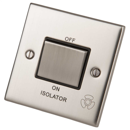 LGA Selectric 5M 10A Triple Pole Fan Isolator Switch Metal / Black Insert Satin Chrome
