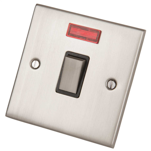 LGA Selectric 5M 20A DP Switch with Neon Metal / Black Insert Satin Chrome