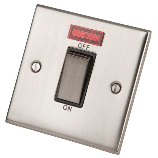 LGA Selectric 5M 45A DP 1 Gang Switch with Neon Metal / Black Insert Satin Chrome