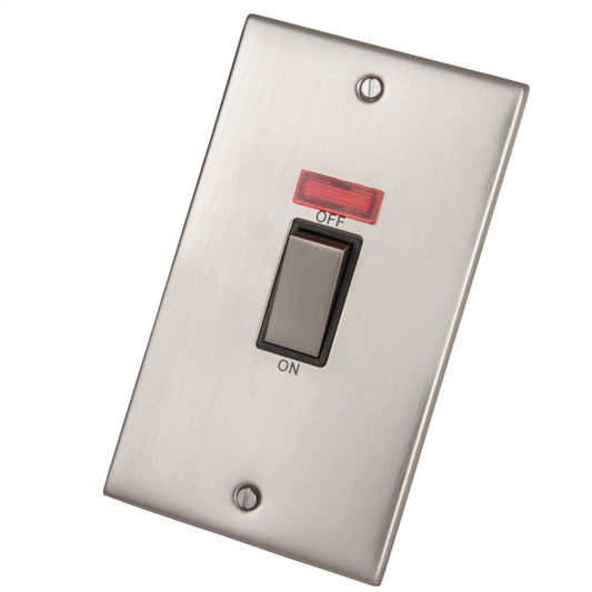 LGA Selectric 5M 45A DP 2 Gang Vertical Switch with Neon Metal / Black Insert Satin Chrome