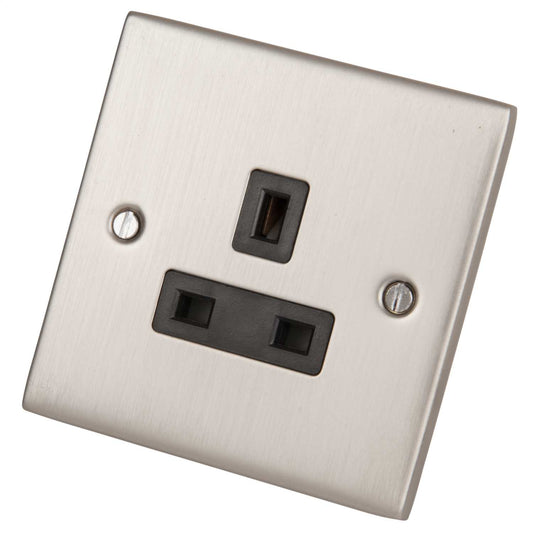 LGA Selectric 5M 13A 1 Gang Unswitched Socket Black Insert Satin Chrome