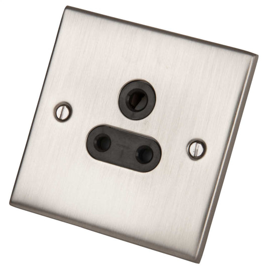 LGA Selectric 5M 5A 1 Gang Unswitched Round Pin Socket Black Insert Satin Chrome