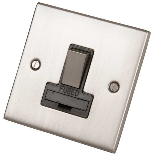 LGA Selectric 5M 13A DP Switched Fused Spur Metal / Black Insert Satin Chrome