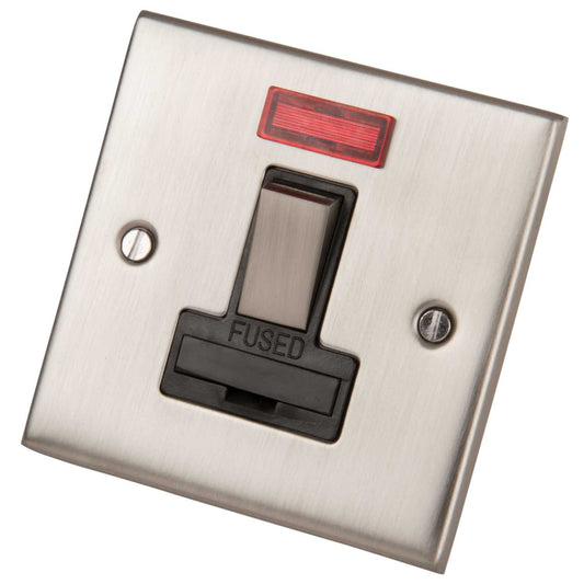 LGA Selectric 5M 13A DP Switched Fused Spur with Neon Metal / Black Insert Satin Chrome