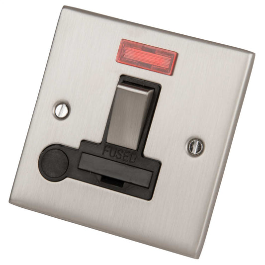 LGA Selectric 5M 13A DP Switched Fused Spur with Neon F/Outlet Metal/Black Insert Satin Chrome