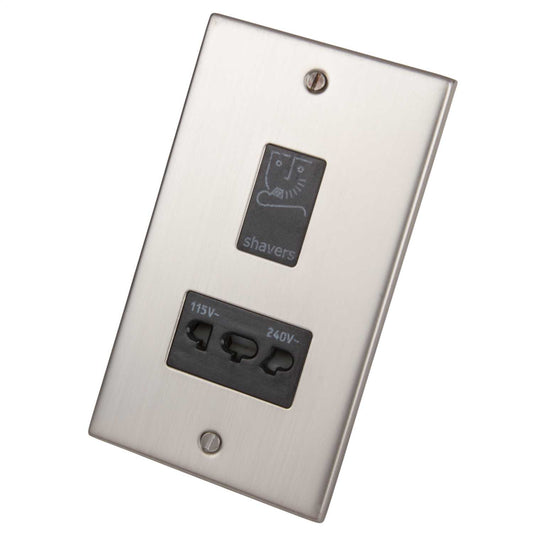 LGA Selectric 5M Dual Voltage Shaver Socket Black Insert Satin Chrome