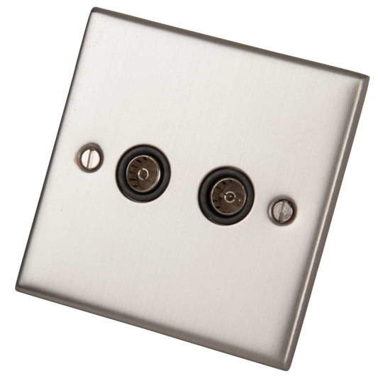 LGA Selectric 5M 1 Gang Twin Coaxial Socket Black Insert Satin Chrome