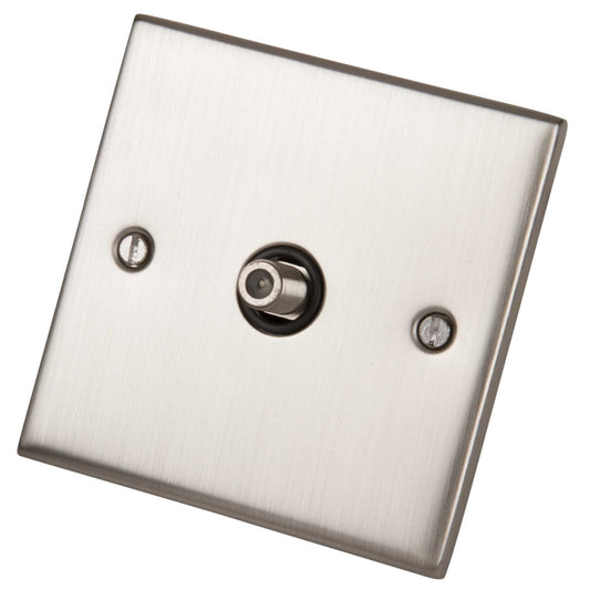 LGA Selectric 5M 1 Gang Satellite Socket Black Insert Satin Chrome