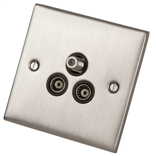 LGA Selectric 5M 1 Gang Satellite and Twin TV/FM Socket Black Insert Satin Chrome