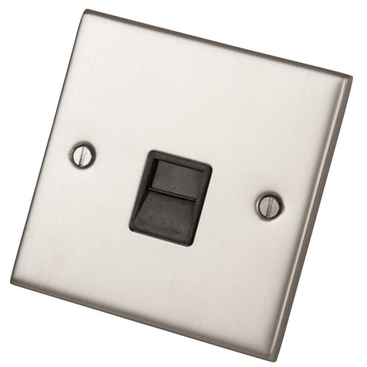 LGA Selectric 5M 1 Gang Secondary Telephone Socket Black Insert Satin Chrome