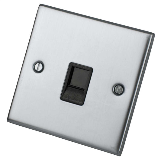 LGA Selectric 5M 1 Gang RJ45 Data Socket Black Insert Satin Chrome