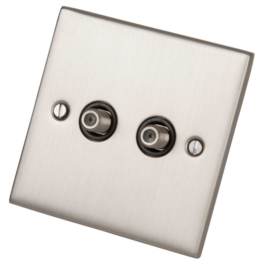 LGA Selectric 5M 1 Gang Twin Satellite Socket Black Insert Satin Chrome