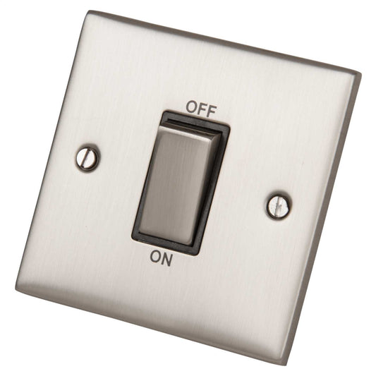 LGA Selectric 5M 45A DP 1 Gang Switch Metal / Black Insert Satin Chrome