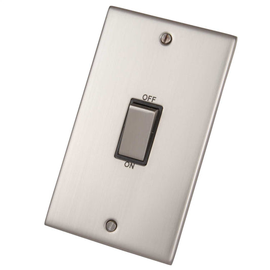 LGA Selectric 5M 45A DP 2 Gang Vertical Switch Metal / Black Insert Satin Chrome