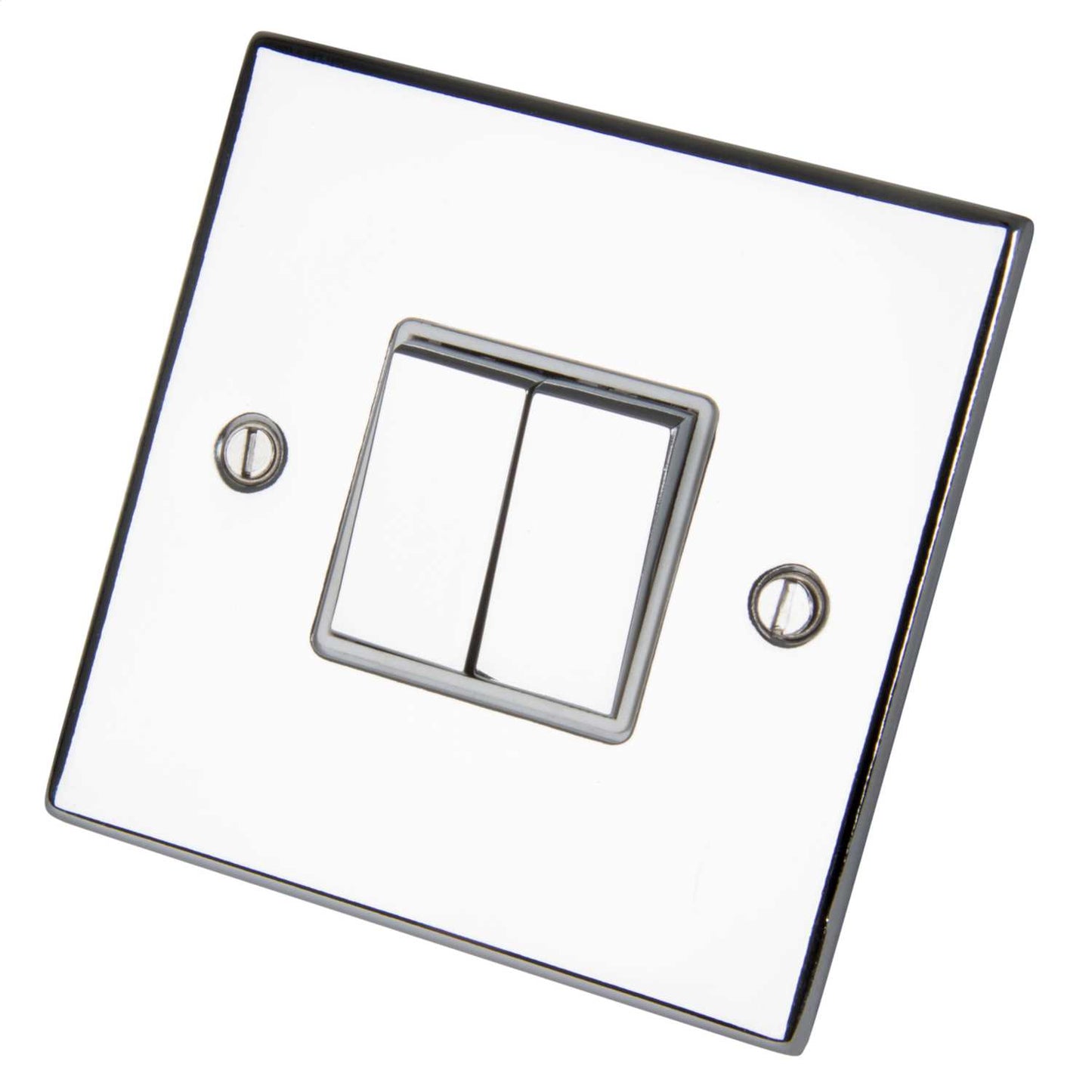LGA Selectric 5M 10A 2 Gang 2 Way Switch Metal / White Insert Polished Chrome