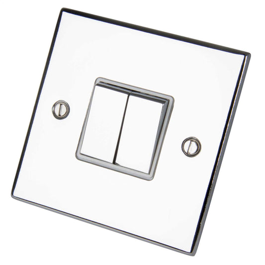 LGA Selectric 5M 10A 2 Gang 2 Way Switch Metal / White Insert Polished Chrome