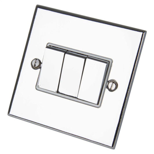LGA Selectric 5M 10A 3 Gang 2 Way Switch Metal / White Insert Polished Chrome