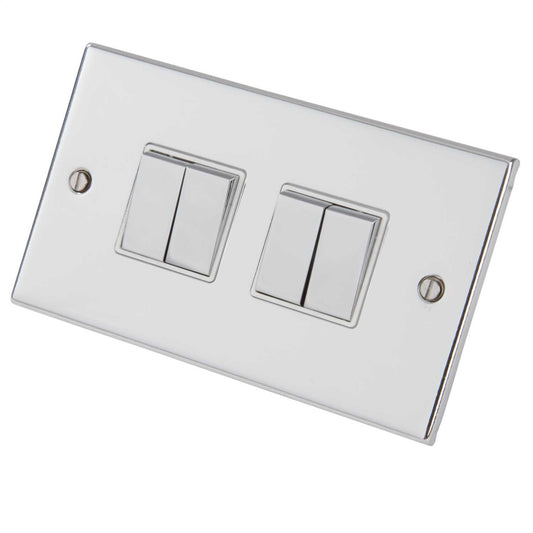 LGA Selectric 5M 10A 4 Gang 2 Way Switch Metal / White Insert Polished Chrome