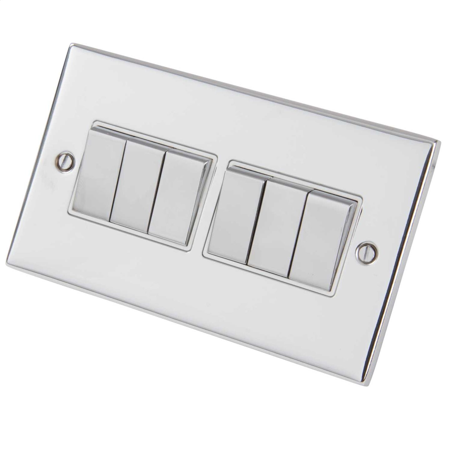 LGA Selectric 5M 10A 6 Gang 2 Way Switch Metal / White Insert Polished Chrome