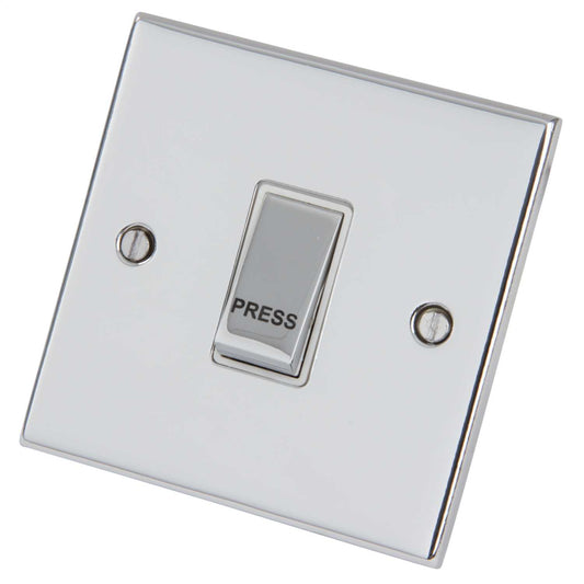 LGA Selectric 5M 10A Push Switch marked Press Metal / White Insert Polished Chrome