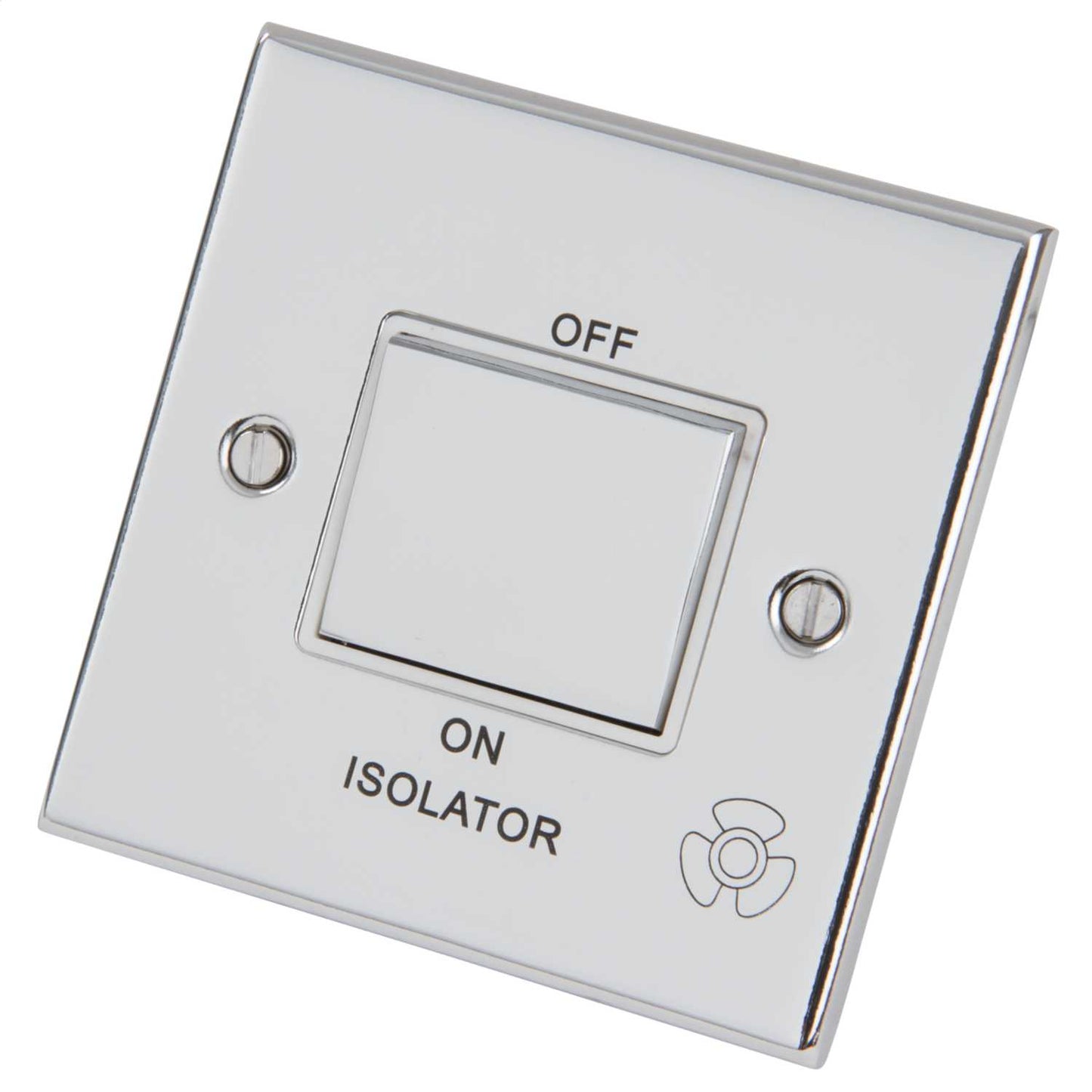 LGA Selectric 5M 10A Triple Pole Fan Isolator Switch Metal / White Insert Polished Chrome