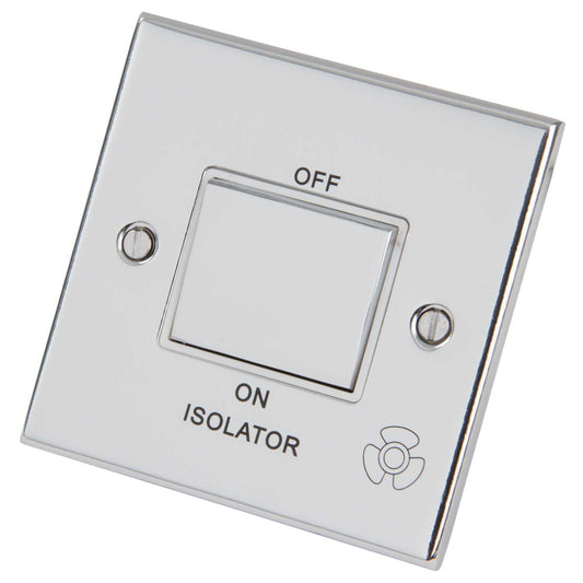 LGA Selectric 5M 10A Triple Pole Fan Isolator Switch Metal / White Insert Polished Chrome