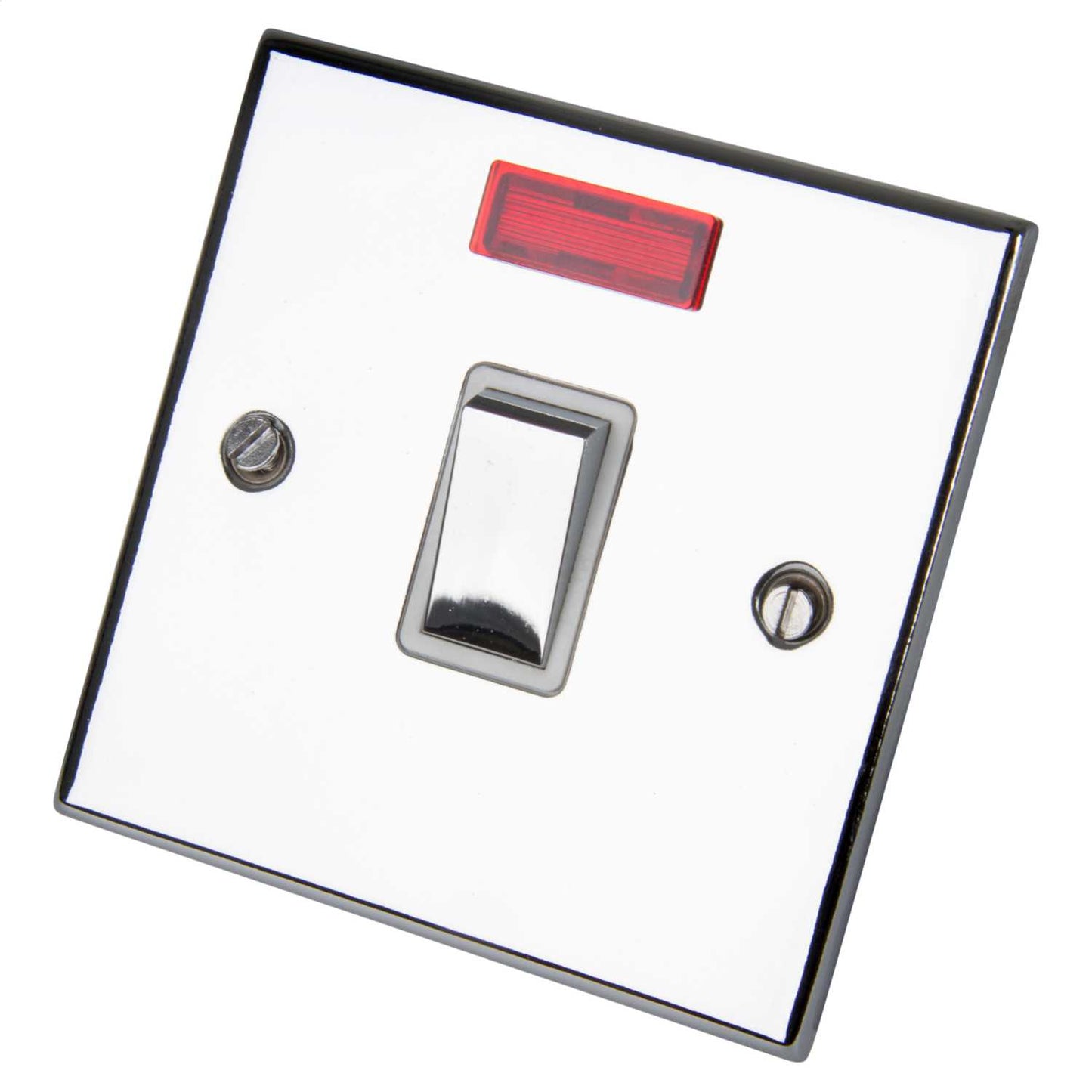 LGA Selectric 5M 20A DP Switch with Neon Metal / White Insert Polished Chrome