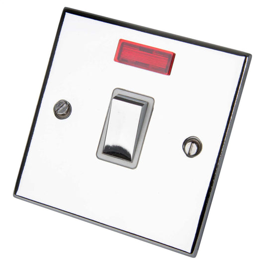 LGA Selectric 5M 20A DP Switch with Neon Metal / White Insert Polished Chrome
