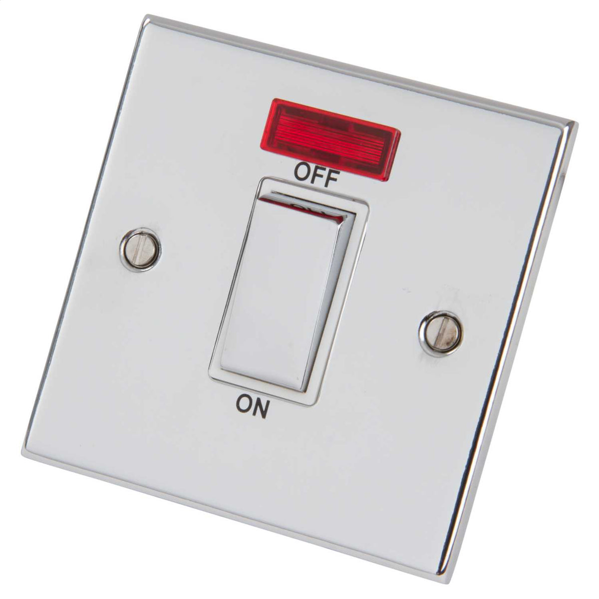 LGA Selectric 5M 45A DP 1 Gang Switch with Neon Metal / White Insert Polished Chrome