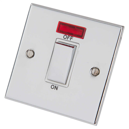 LGA Selectric 5M 45A DP 1 Gang Switch with Neon Metal / White Insert Polished Chrome