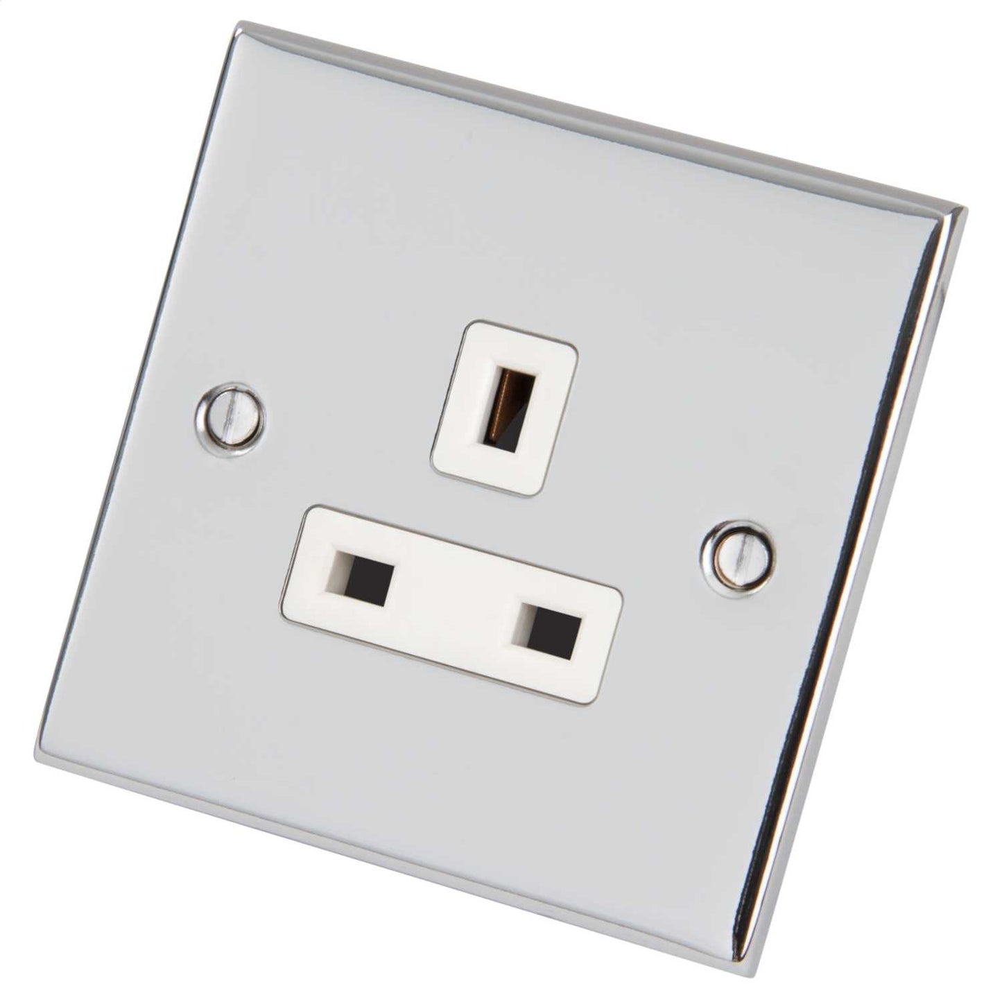 LGA Selectric 5M 13A 1 Gang Unswitched Socket White Insert Polished Chrome