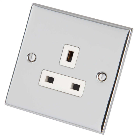 LGA Selectric 5M 13A 1 Gang Unswitched Socket White Insert Polished Chrome