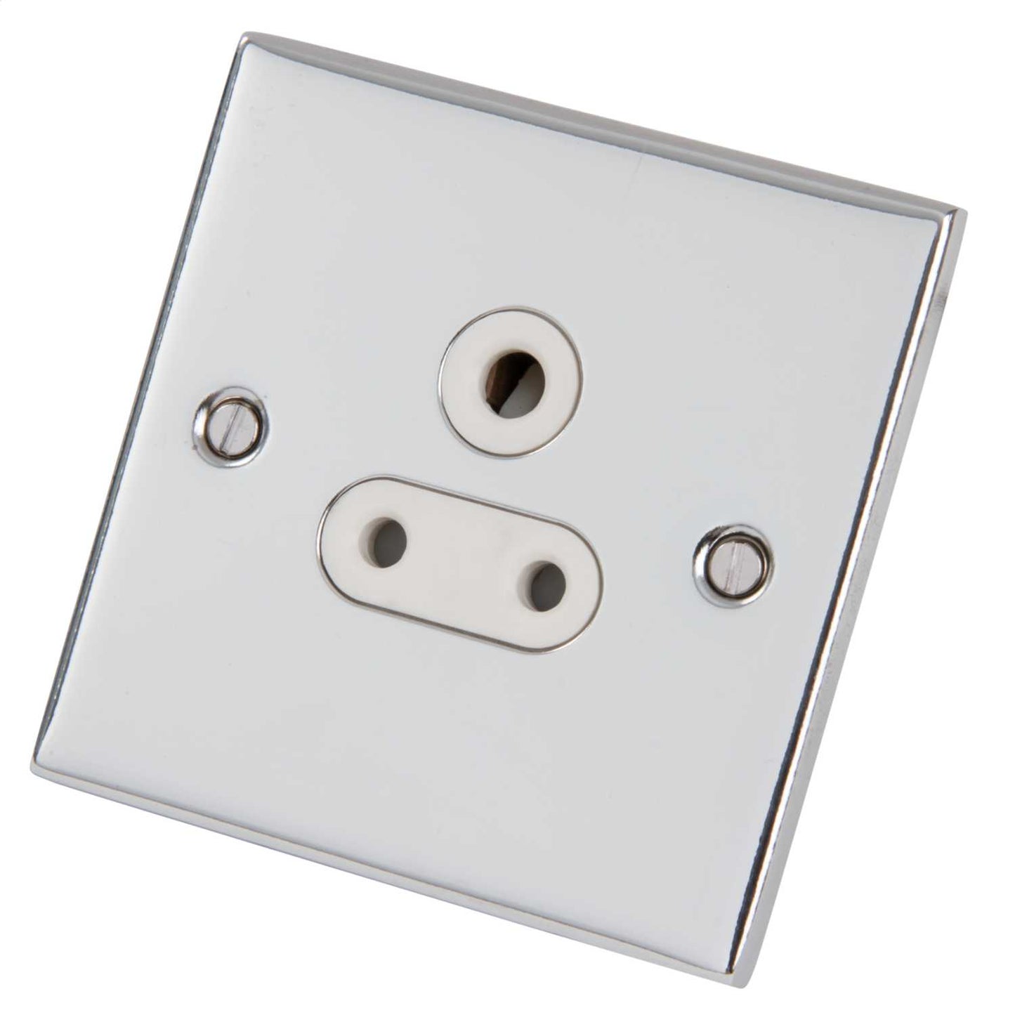 LGA Selectric 5M 5A 1 Gang Unswitched Round Pin Socket White Insert Polished Chrome