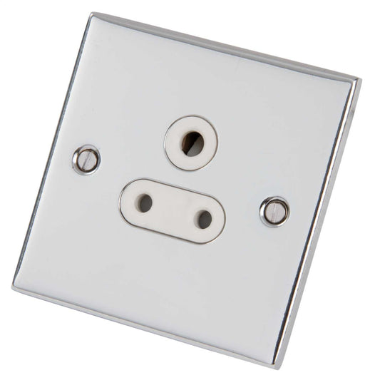 LGA Selectric 5M 5A 1 Gang Unswitched Round Pin Socket White Insert Polished Chrome