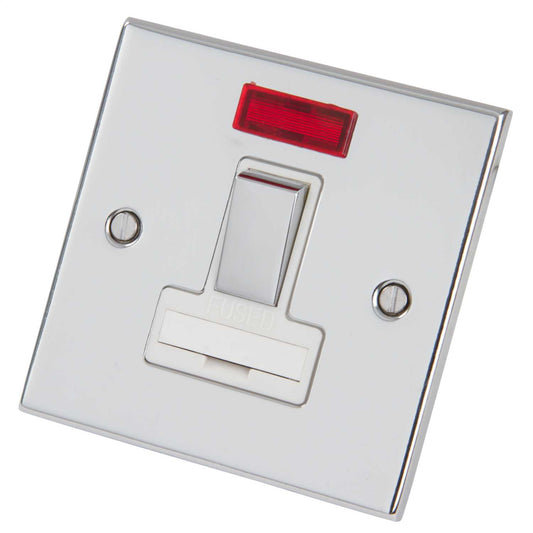 LGA Selectric 5M 13A DP Switched Fused Spur with Neon Metal / White Insert Polished Chrome
