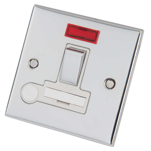 LGA Selectric 5M 13A DP Switched Fused Spur with Neon Metal / White Insert Polished Chrome