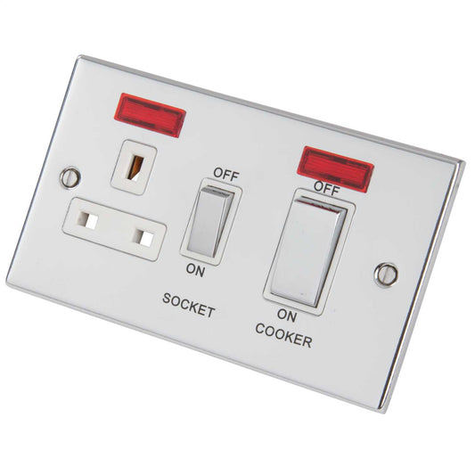 LGA Selectric 5M 45A Cooker Control Unit with Neon Metal / White Insert Polished Chrome