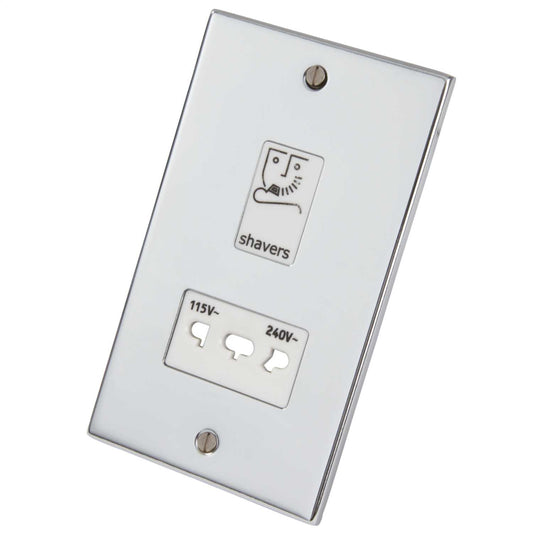 LGA Selectric 5M Dual Voltage Shaver Socket White Insert Polished Chrome