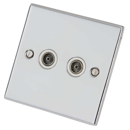 LGA Selectric 5M 1 Gang Twin Coaxial Socket White Insert Polished Chrome