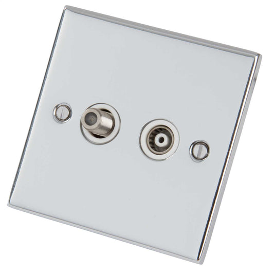 LGA Selectric 5M 1 Gang Coaxial and Satellite Socket White Insert Polished Chrome