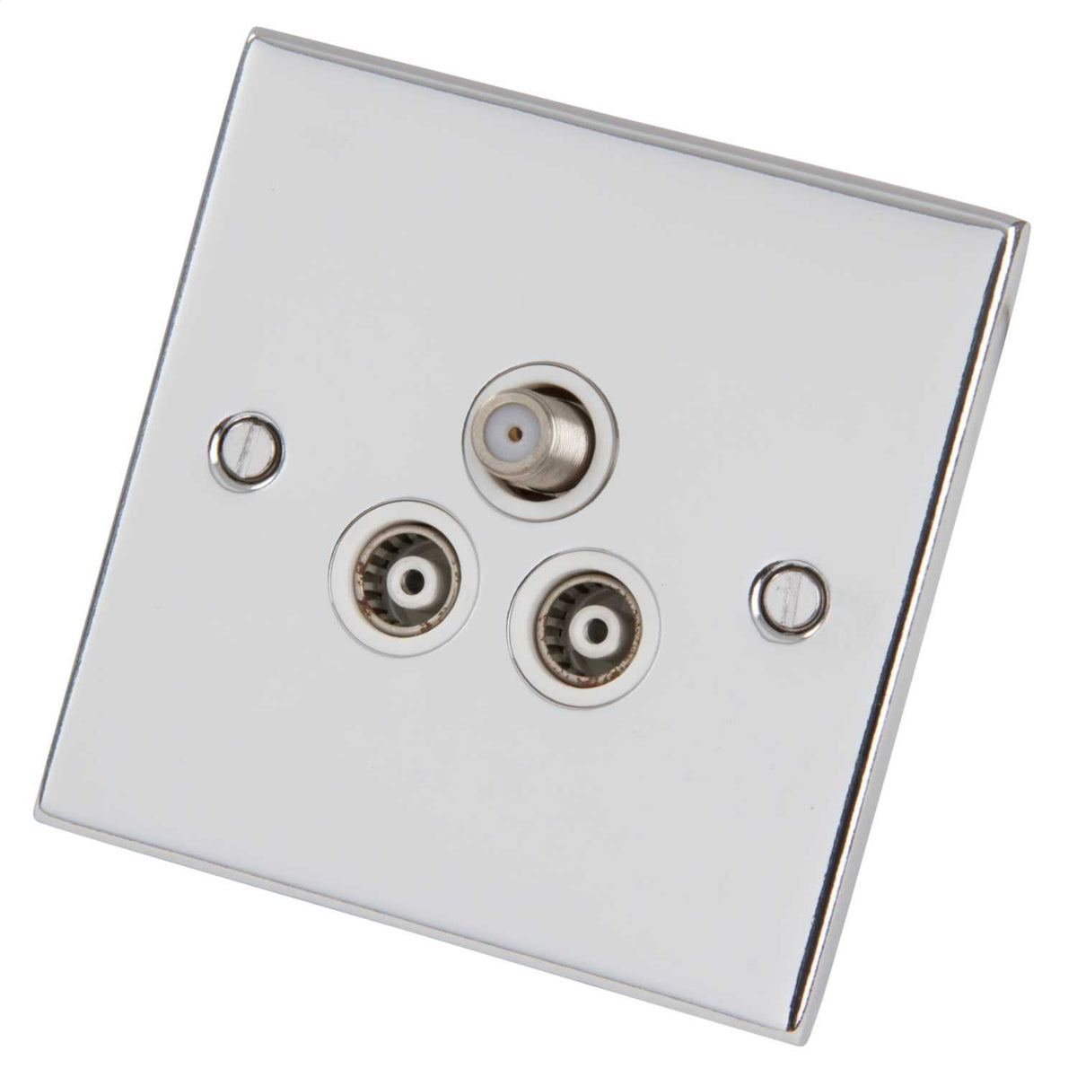 LGA Selectric 5M 1 Gang Satellite and Twin Coaxial Socket White Insert Polished Chrome